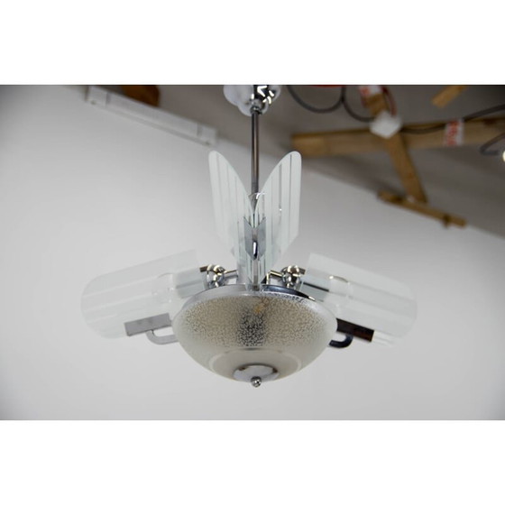 Image 1 of Vintage Art Deco sandblasted glass chandelier, Czechoslovakia 1930