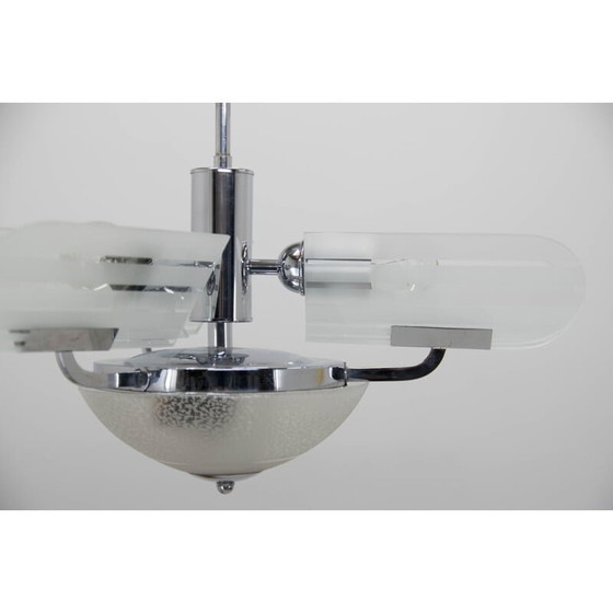 Image 1 of Vintage Art Deco sandblasted glass chandelier, Czechoslovakia 1930