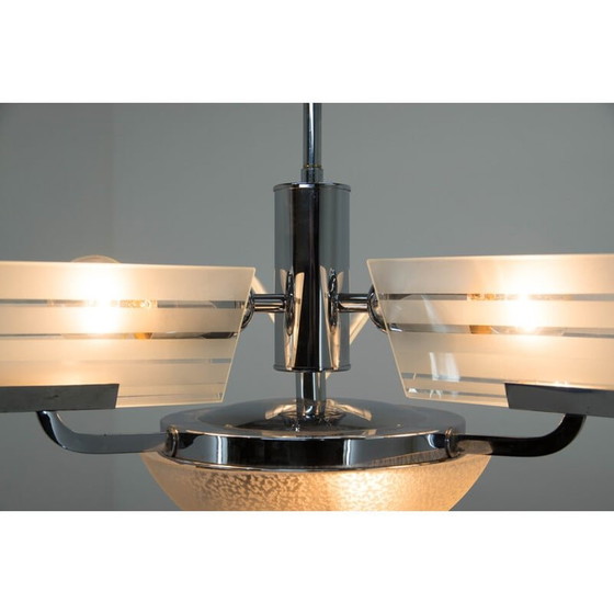 Image 1 of Vintage Art Deco sandblasted glass chandelier, Czechoslovakia 1930