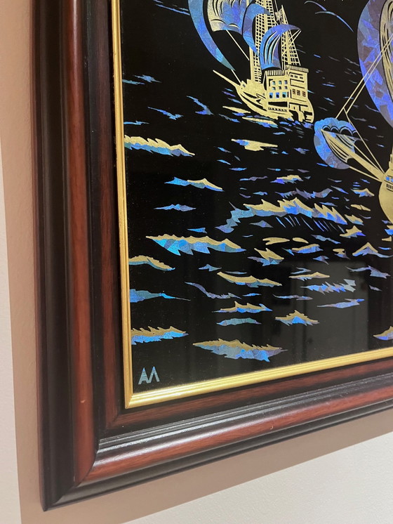 Image 1 of Art Deco Painting Under Glass