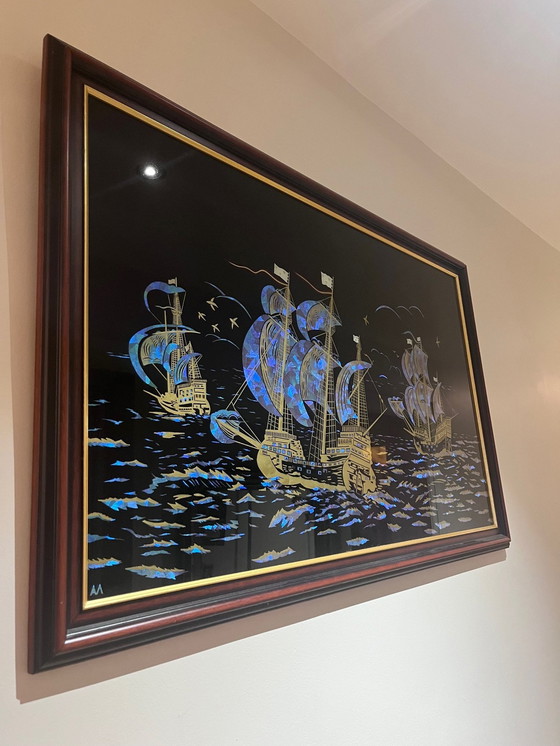 Image 1 of Art Deco Painting Under Glass