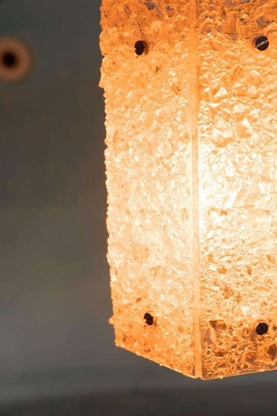 Image 1 of Hexagonal vintage pendant lamp glass and chrome 1960s