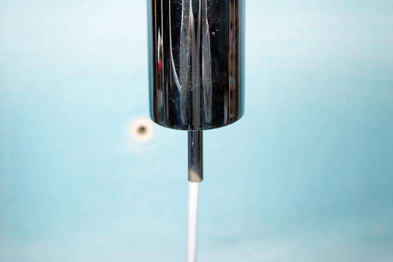 Image 1 of Hexagonal vintage pendant lamp glass and chrome 1960s