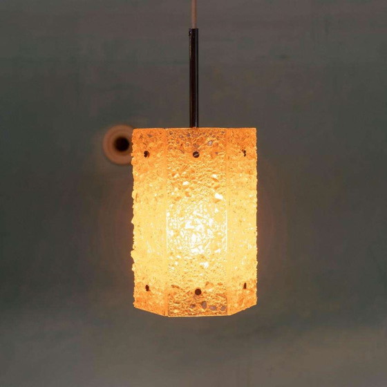 Image 1 of Hexagonal vintage pendant lamp glass and chrome 1960s