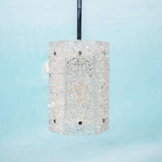 Image 1 of Hexagonal vintage pendant lamp glass and chrome 1960s