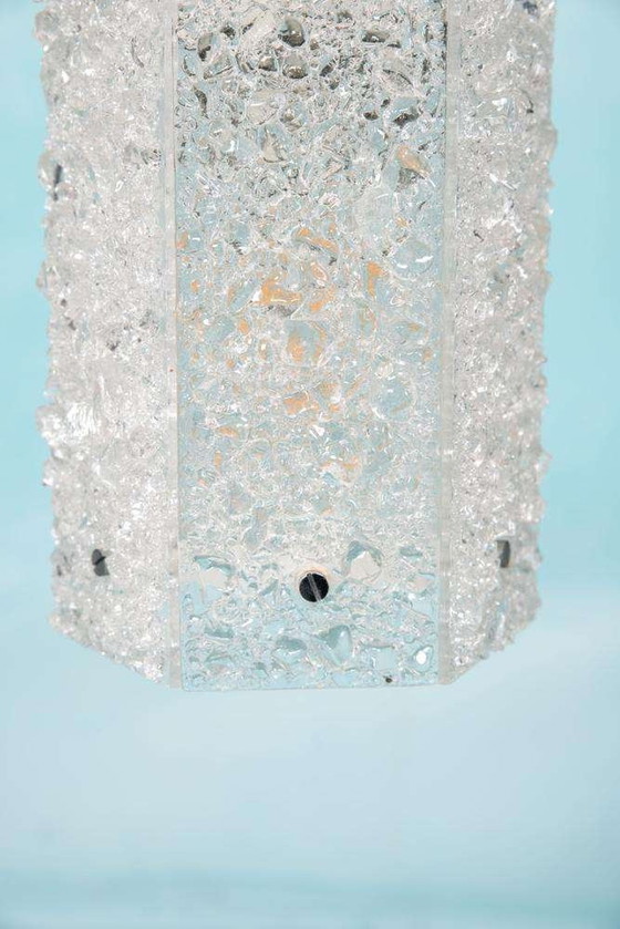 Image 1 of Hexagonal vintage pendant lamp glass and chrome 1960s