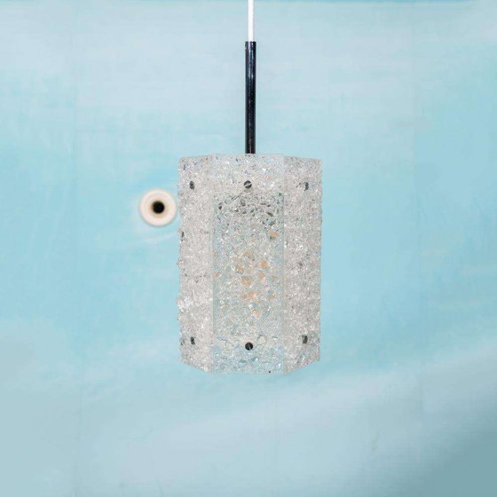Image 1 of Hexagonal vintage pendant lamp glass and chrome 1960s