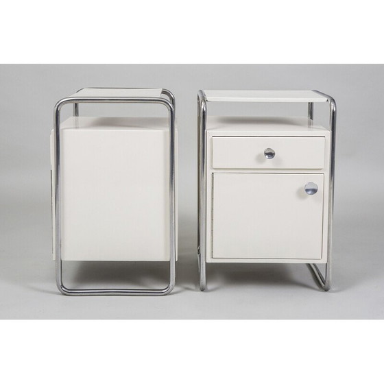 Image 1 of Pair of vintage Bauhaus bedside tables in chrome steel and lacquered wood for Sab, Czechoslovakia 1930