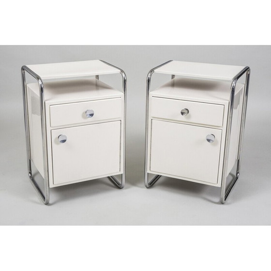 Image 1 of Pair of vintage Bauhaus bedside tables in chrome steel and lacquered wood for Sab, Czechoslovakia 1930