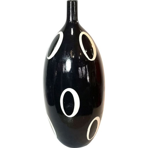 Jarrón de suelo vintage bicolor en blanco y negro, 1960