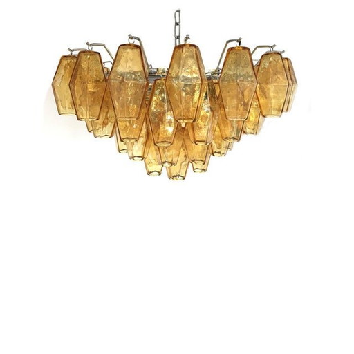 Contemporary Amber “Poliedri” Murano Glass Chandelier