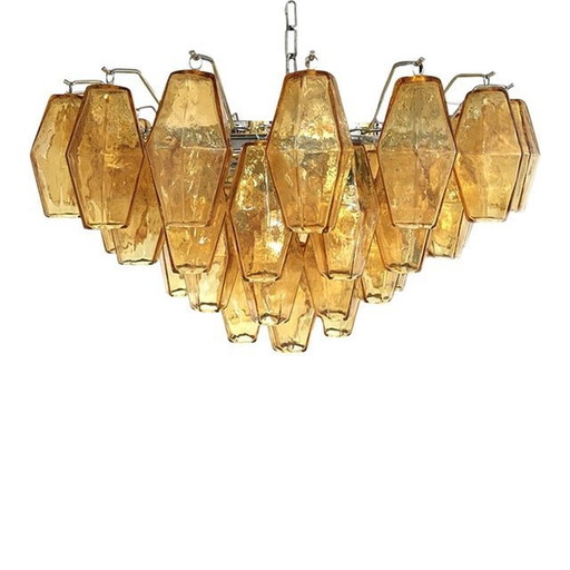 Contemporary Amber “Poliedri” Murano Glass Chandelier