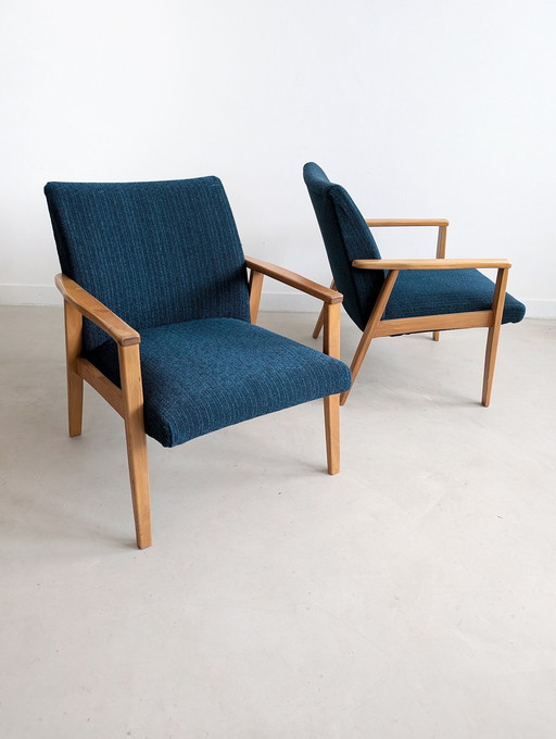 Set Of 2 Royal Blue Midcentury Armchairs 1970S 