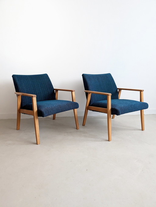 Set Of 2 Royal Blue Midcentury Armchairs 1970S 