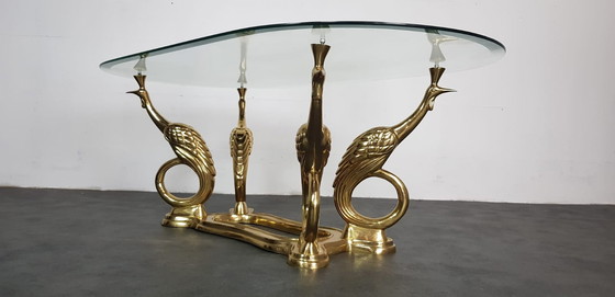 Image 1 of Brass peacock coffee table, Hollywood Regency