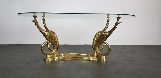 Image 1 of Brass peacock coffee table, Hollywood Regency