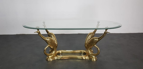 Image 1 of Brass peacock coffee table, Hollywood Regency