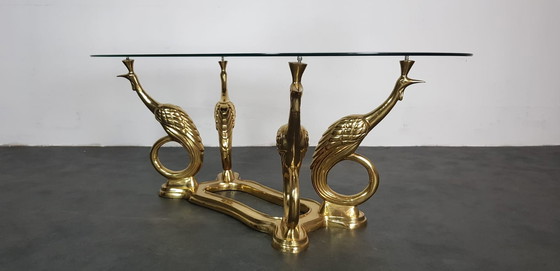 Image 1 of Brass peacock coffee table, Hollywood Regency