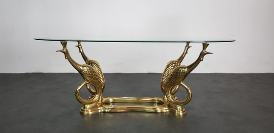 Image 1 of Brass peacock coffee table, Hollywood Regency