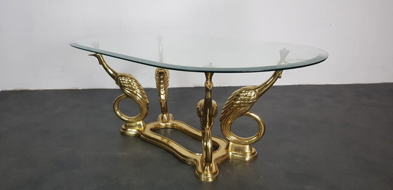 Image 1 of Brass peacock coffee table, Hollywood Regency