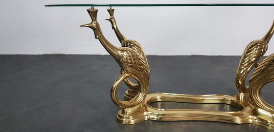 Image 1 of Brass peacock coffee table, Hollywood Regency