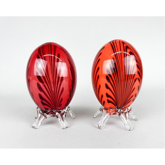 Image 1 of Pair of vintage hand blown glass eggs, 1960s