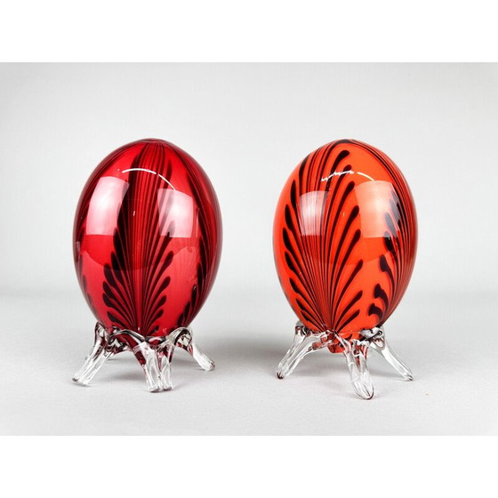 Image 1 of Pair of vintage hand blown glass eggs, 1960s