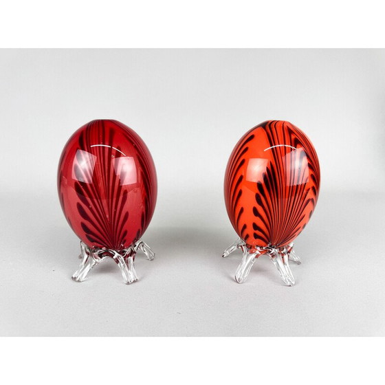 Image 1 of Pair of vintage hand blown glass eggs, 1960s
