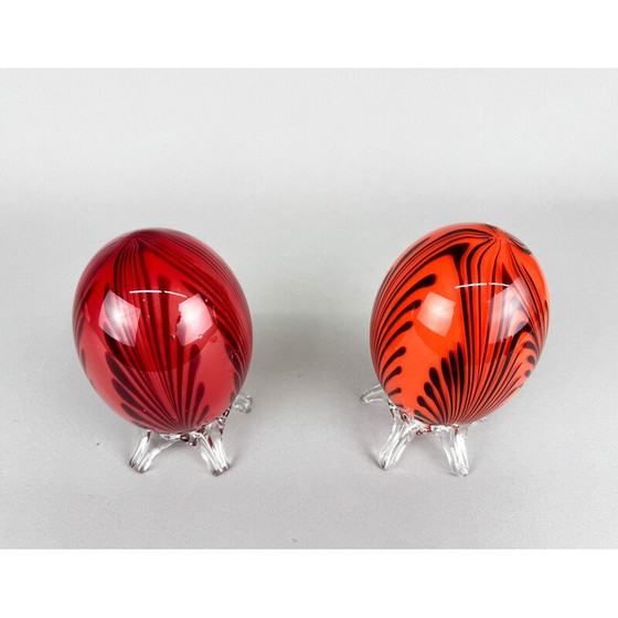 Image 1 of Pair of vintage hand blown glass eggs, 1960s