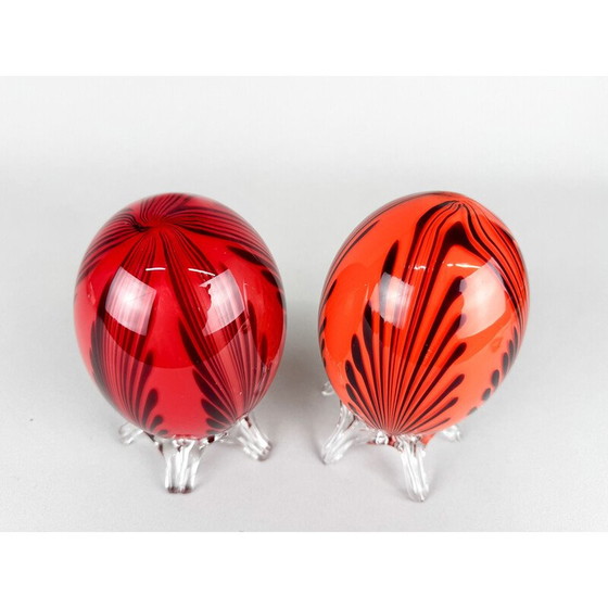 Image 1 of Pair of vintage hand blown glass eggs, 1960s