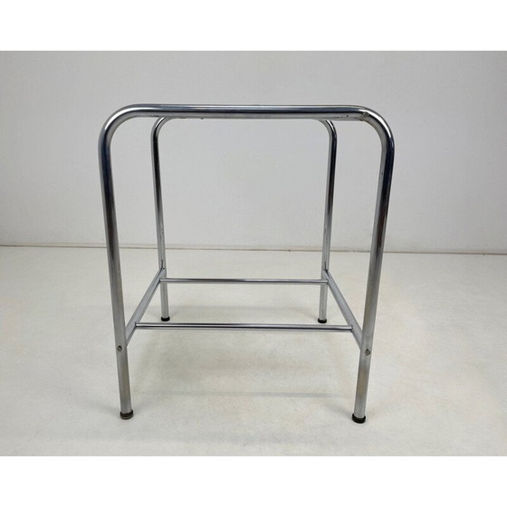 Image 1 of Functionalist vintage chrome & wood side table, 1950s