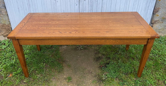 Image 1 of Solid Oak Farmhouse Dining Table With 1 Extendable Leaf