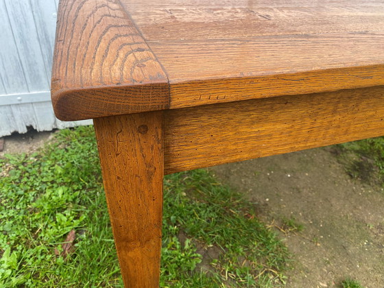 Image 1 of Solid Oak Farmhouse Dining Table With 1 Extendable Leaf