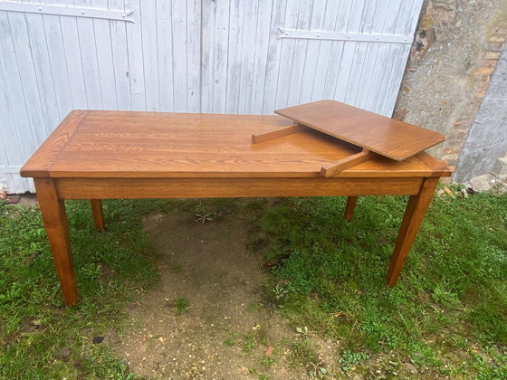 Image 1 of Solid Oak Farmhouse Dining Table With 1 Extendable Leaf