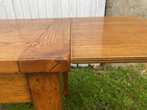 Image 1 of Solid Oak Farmhouse Dining Table With 1 Extendable Leaf