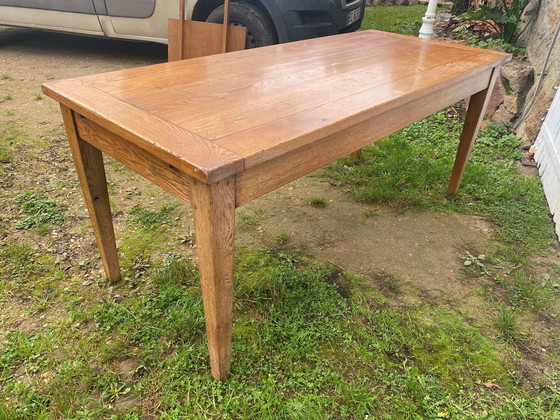 Image 1 of Solid Oak Farmhouse Dining Table With 1 Extendable Leaf