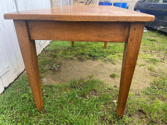 Image 1 of Solid Oak Farmhouse Dining Table With 1 Extendable Leaf