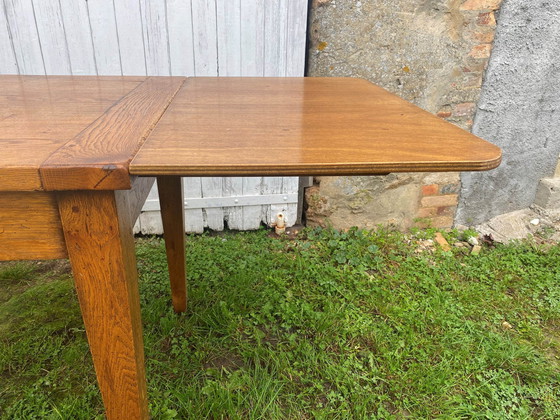 Image 1 of Solid Oak Farmhouse Dining Table With 1 Extendable Leaf