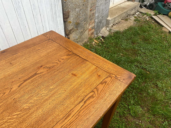 Image 1 of Solid Oak Farmhouse Dining Table With 1 Extendable Leaf