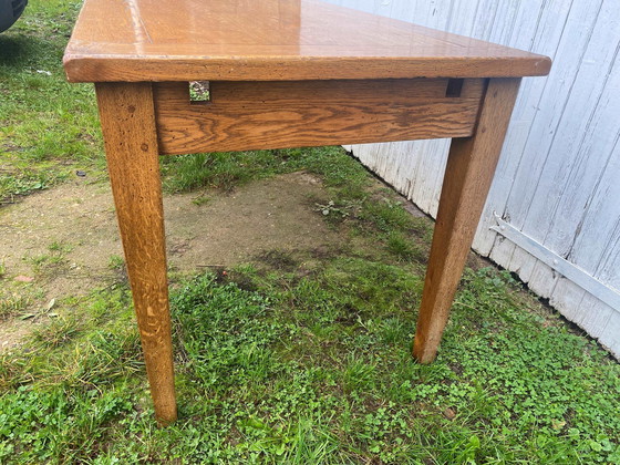 Image 1 of Solid Oak Farmhouse Dining Table With 1 Extendable Leaf