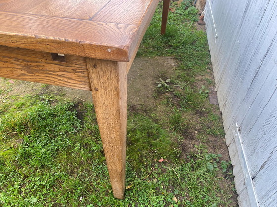 Image 1 of Solid Oak Farmhouse Dining Table With 1 Extendable Leaf