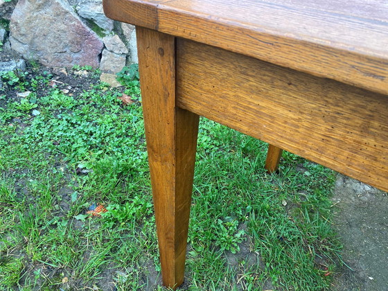 Image 1 of Solid Oak Farmhouse Dining Table With 1 Extendable Leaf