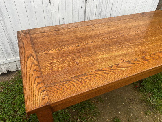 Image 1 of Solid Oak Farmhouse Dining Table With 1 Extendable Leaf