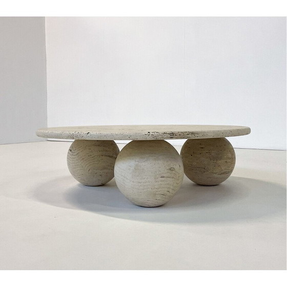 Image 1 of Vintage round travertine coffee table, Italy