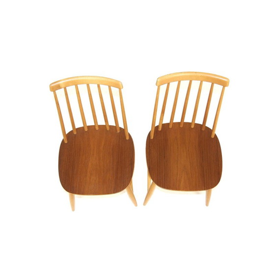 Image 1 of Set of 2 vintage Janostolen beechwood chairs, Sweden 1960s