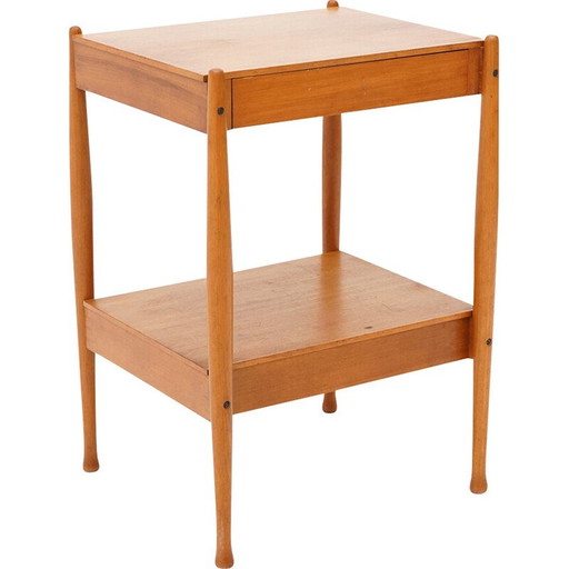 Mesita de noche vintage con cajón en chapa de teca para Fratelli Reguitti, Italia, 1960