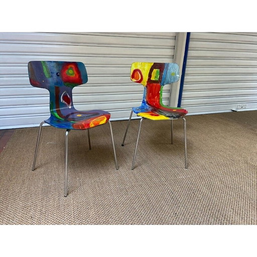 Pair of vintage wood and metal chairs by Arne Jacobsen x Rolf Gjedsted for Fritz Hansen, 1968