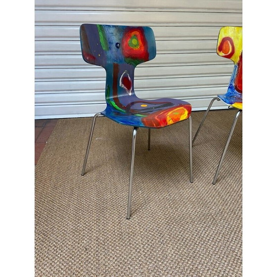 Image 1 of Pair of vintage wood and metal chairs by Arne Jacobsen x Rolf Gjedsted for Fritz Hansen, 1968