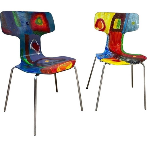 Pair of vintage wood and metal chairs by Arne Jacobsen x Rolf Gjedsted for Fritz Hansen, 1968