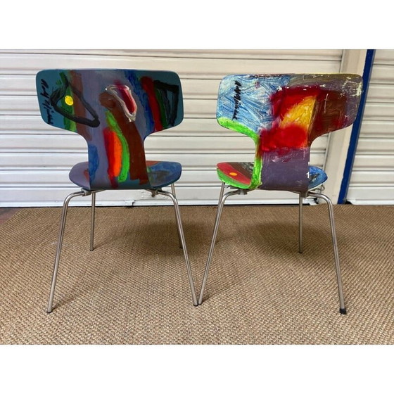 Image 1 of Pair of vintage wood and metal chairs by Arne Jacobsen x Rolf Gjedsted for Fritz Hansen, 1968